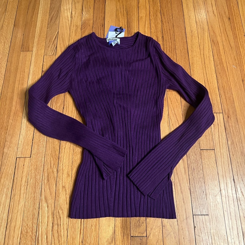 Future collective purple form fitting long sleeve shirt with open back